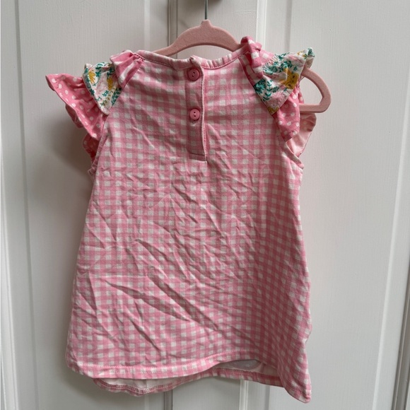 Rare Editions 2T Girls Pink Gingham Easter Bunny Short Sleeve Blouse Teal Bow - Picture 6 of 6